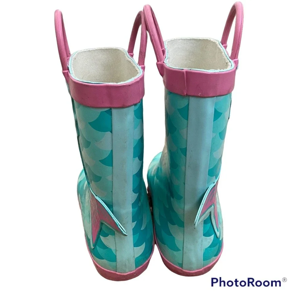 Pink and Mint Mermaid Lined Rain Boots
